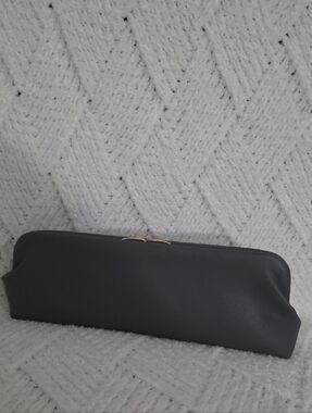 Mango Dark Gray  100% Leather Clutch with Gold Clasp